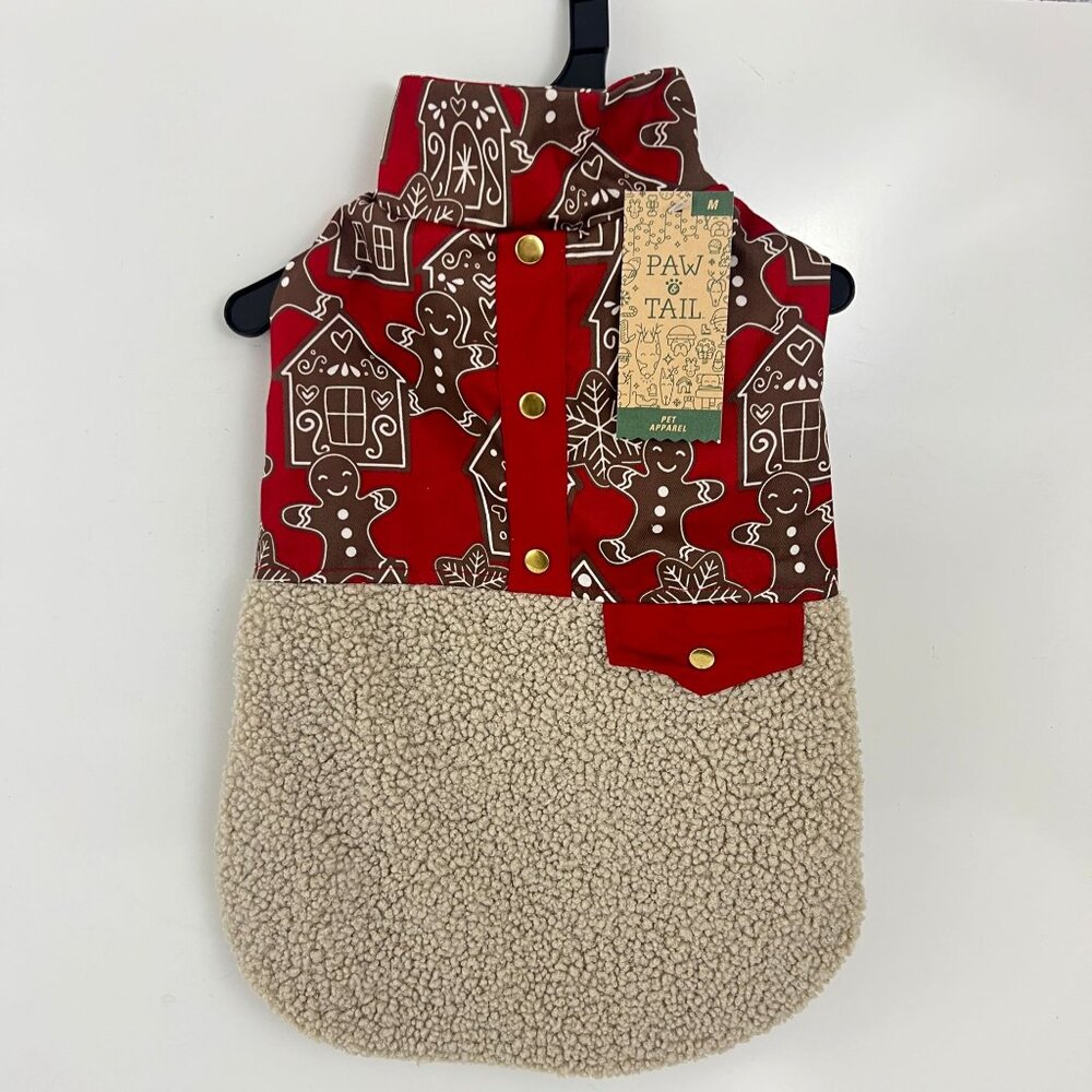 Paw & Tail Dog Apparel Jacket Sweater Fleece Red Gingerbread Man House Size M